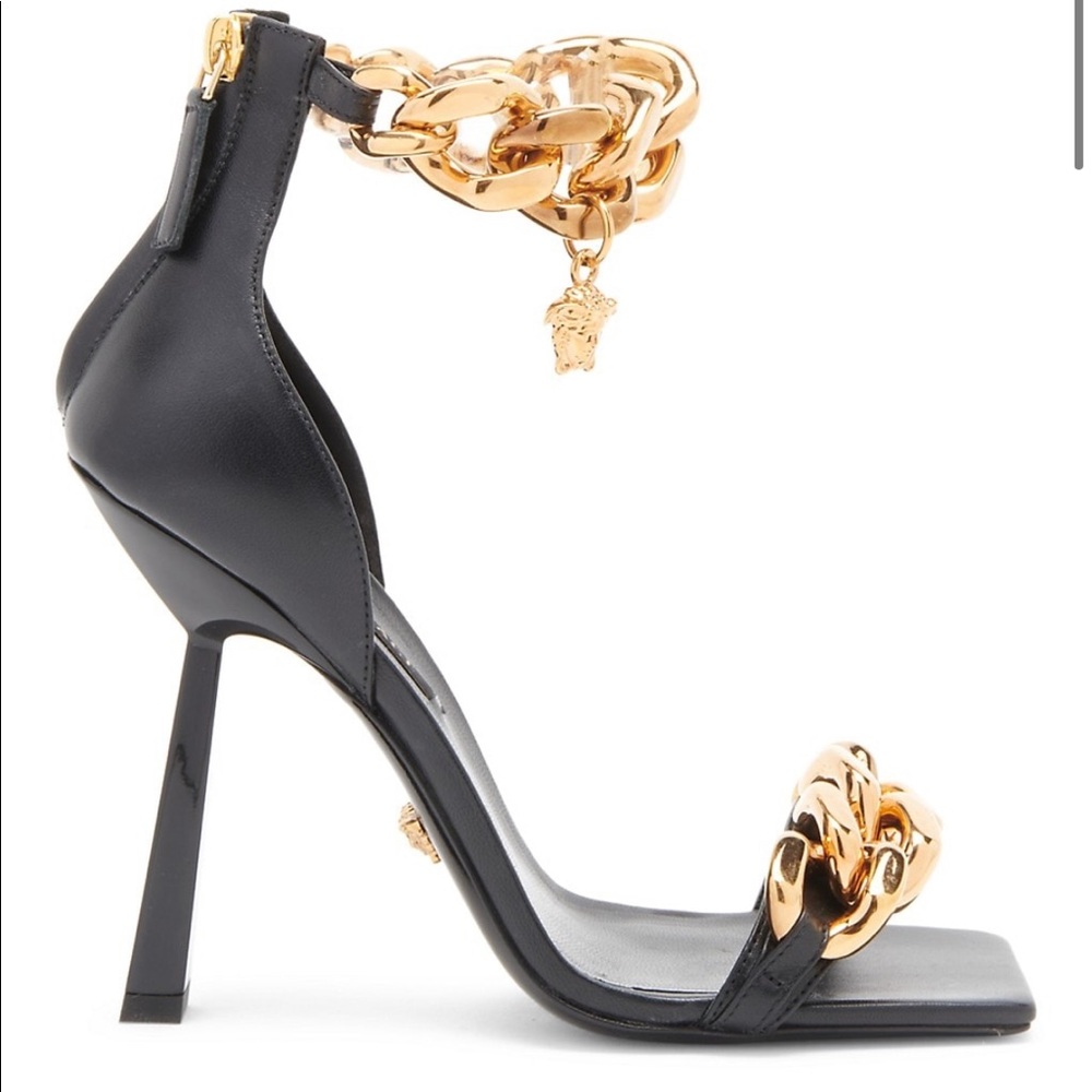VERSACE MEDUSA CHAIN NAPPA LEATHER SANDALS